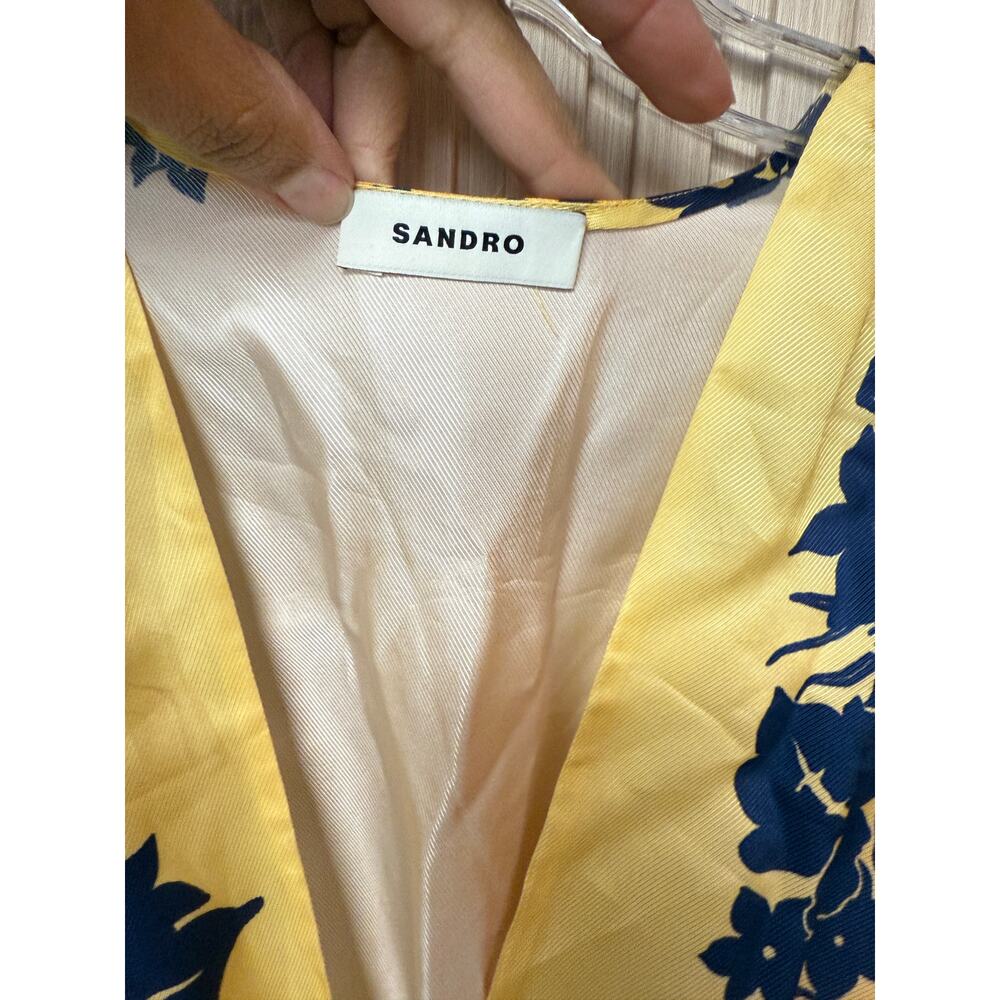 SANDRO PARIS Ocher Viscose Midi Dress In Yellow Blue Sz 40 / US8 MSRP $595 New - Picture 5 of 16